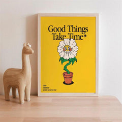 Good Things Take Time Sunflower Wall Print Retro Decor