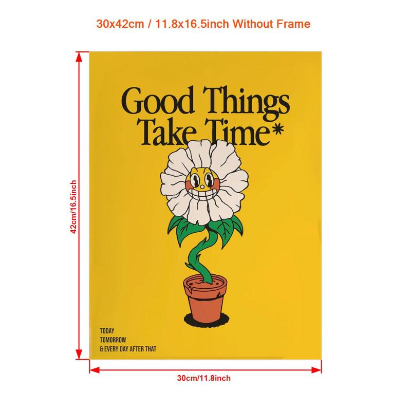 Good Things Take Time Sunflower Wall Print Retro Decor