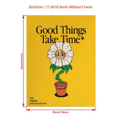 Good Things Take Time Sunflower Wall Print Retro Decor