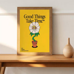 Good Things Take Time Sunflower Wall Print Retro Decor