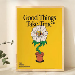 Good Things Take Time Sunflower Wall Print Retro Decor