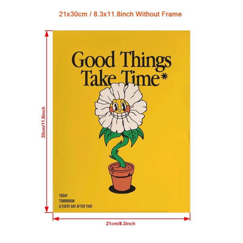 Good Things Take Time Sunflower Wall Print Retro Decor