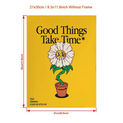 Good Things Take Time Sunflower Wall Print Retro Decor