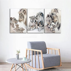 Wildlife Lion Canvas Painting Lion Family Portrait Picture - Fall Decor