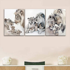 Wildlife Lion Canvas Painting Lion Family Portrait Picture - Fall Decor