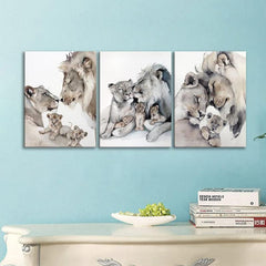 Wildlife Lion Canvas Painting Lion Family Portrait Picture - Fall Decor