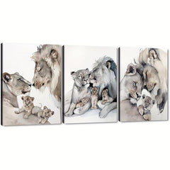 Wildlife Lion Canvas Painting Lion Family Portrait Picture - Fall Decor