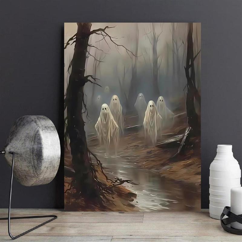Canvas Poster Ghost Forest Halloween Print Dark Academia Gothic Painting