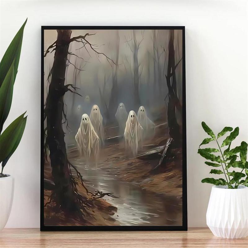 Canvas Poster Ghost Forest Halloween Print Dark Academia Gothic Painting