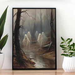Canvas Poster Ghost Forest Halloween Print Dark Academia Gothic Painting
