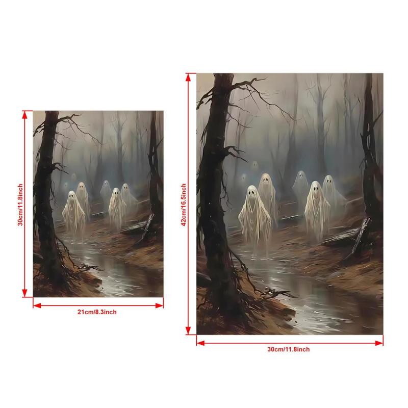 Canvas Poster Ghost Forest Halloween Print Dark Academia Gothic Painting
