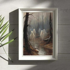 Canvas Poster Ghost Forest Halloween Print Dark Academia Gothic Painting