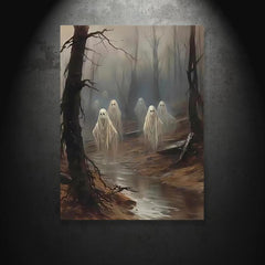 Canvas Poster Ghost Forest Halloween Print Dark Academia Gothic Painting