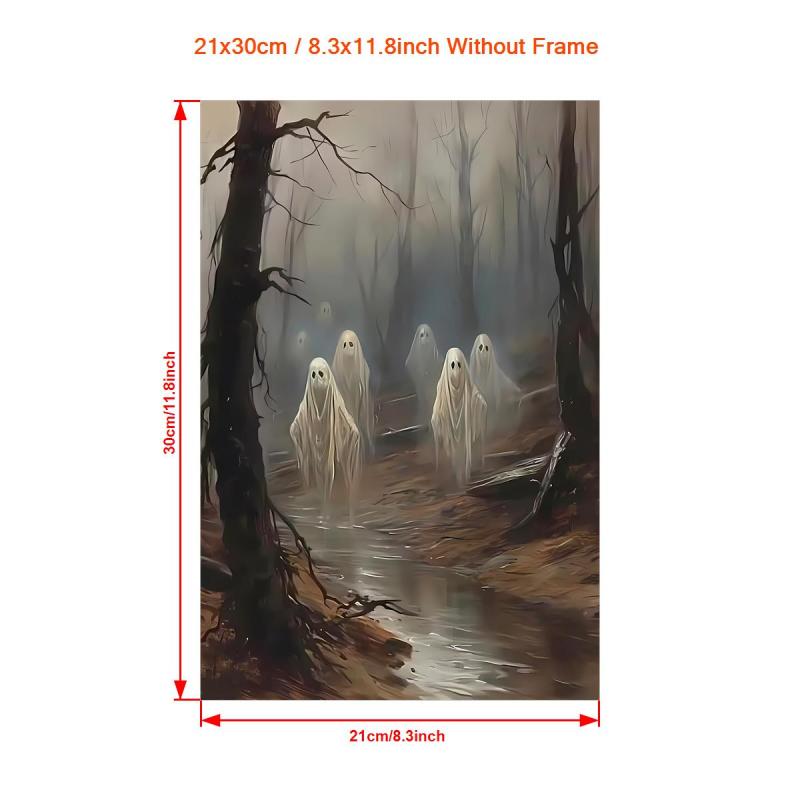 Canvas Poster Ghost Forest Halloween Print Dark Academia Gothic Painting