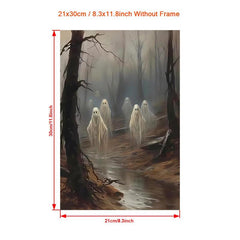 Canvas Poster Ghost Forest Halloween Print Dark Academia Gothic Painting