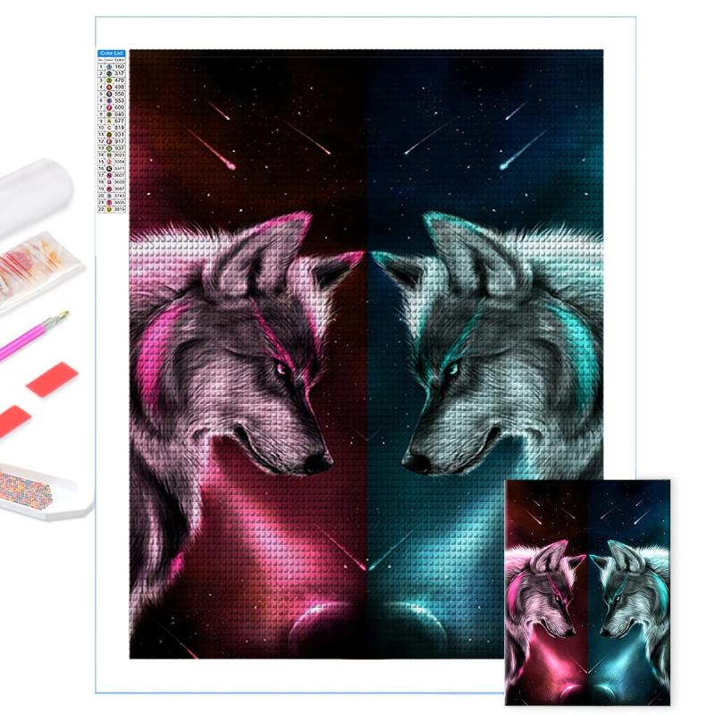 Two Diagonal Wolves Full Diamonds Home Decoration Painting