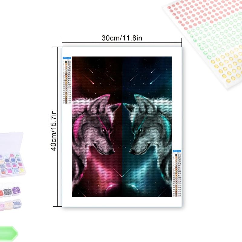 Two Diagonal Wolves Full Diamonds Home Decoration Painting
