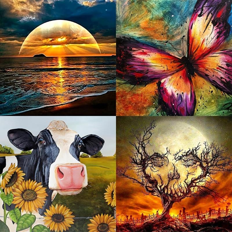 5D Diamond Painting Kit Landscape Butterfly Animal Cow DIY Art Project