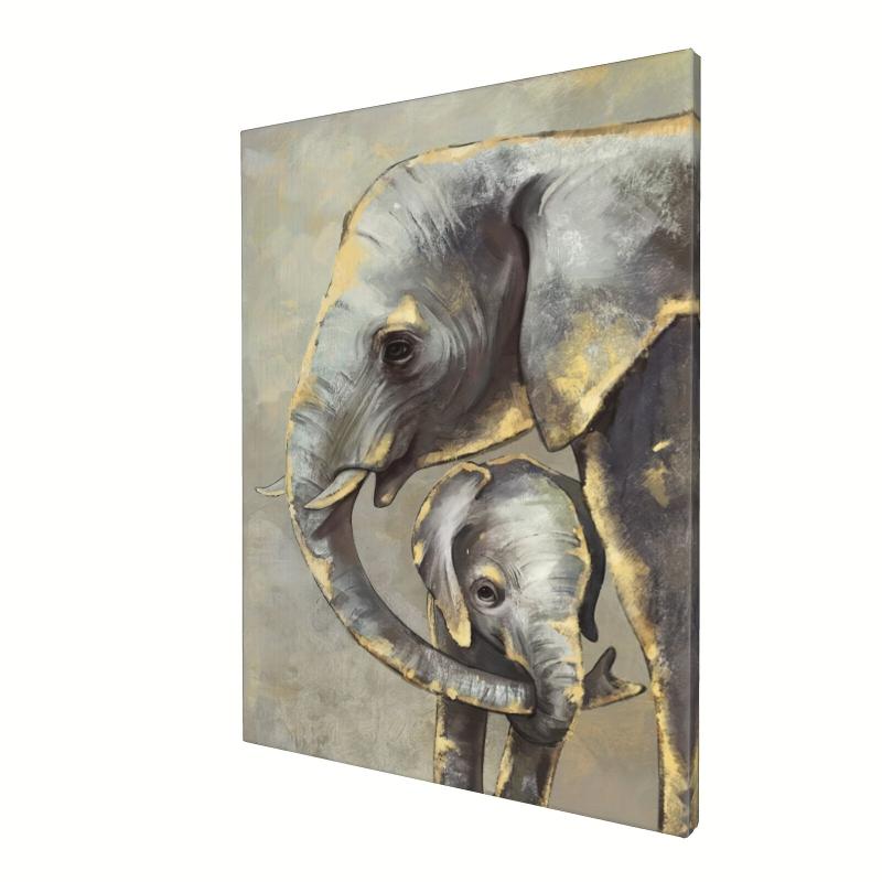 Mother And Baby Elephant Painting On Canvas Wall Art
