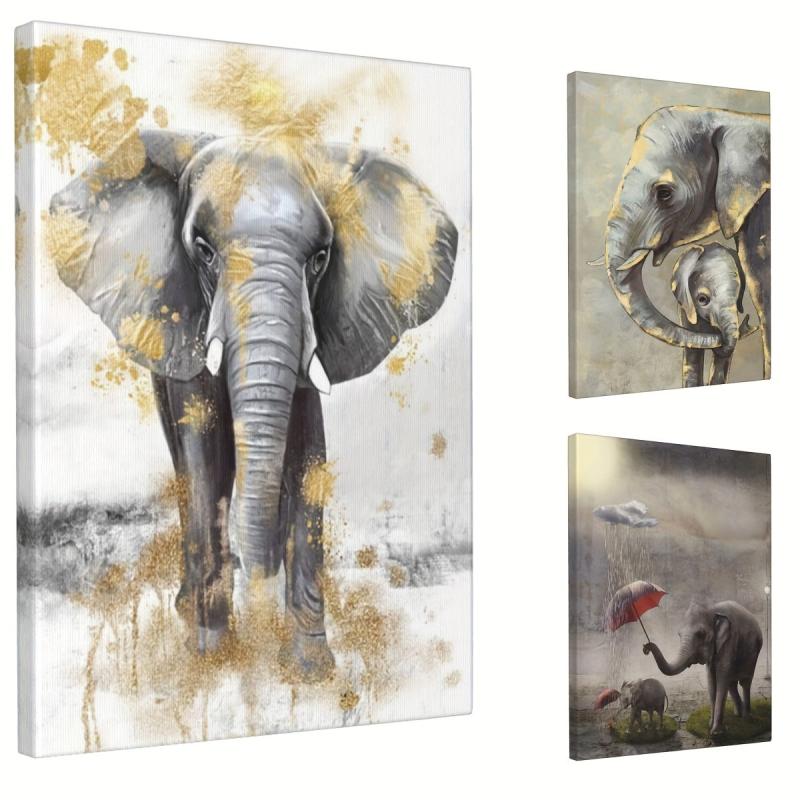 Mother And Baby Elephant Painting On Canvas Wall Art