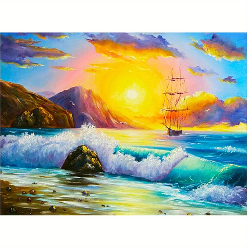 5D DIY Sea Wave Dolphin Landscape Diamond Painting Kit - Full Drill Diamonds