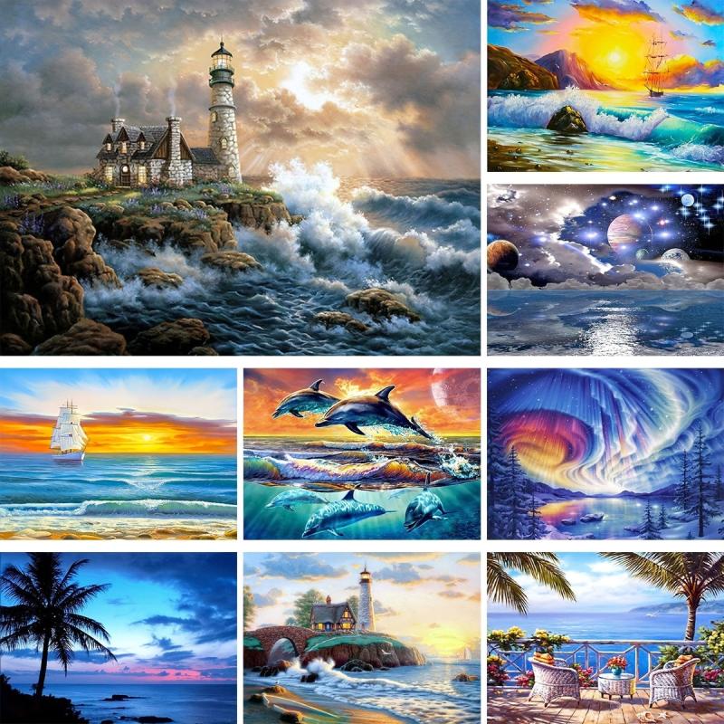 5D DIY Sea Wave Dolphin Landscape Diamond Painting Kit - Full Drill Diamonds