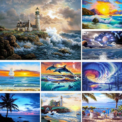 5D DIY Sea Wave Dolphin Landscape Diamond Painting Kit - Full Drill Diamonds