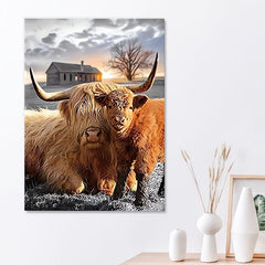 Highland Cow Canvas Wall Art Animal Print Framed Farmhouse Painting