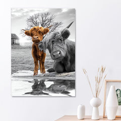 Highland Cow Canvas Wall Art Animal Print Framed Farmhouse Painting