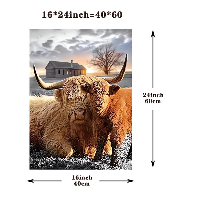 Highland Cow Canvas Wall Art Animal Print Framed Farmhouse Painting