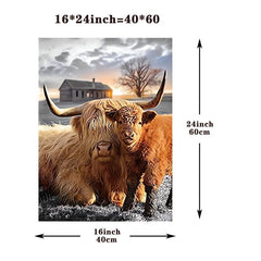 Highland Cow Canvas Wall Art Animal Print Framed Farmhouse Painting