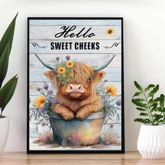 Highland Cow Wall Art Canvas Poster, Sunflower Decor