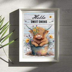 Highland Cow Wall Art Canvas Poster, Sunflower Decor