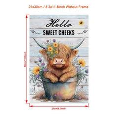 Highland Cow Wall Art Canvas Poster, Sunflower Decor