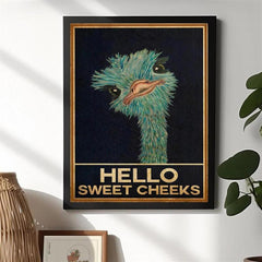 Vintage Canvas Painting Funny Animal Rustic Ostrich Wall Art
