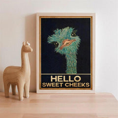 Vintage Canvas Painting Funny Animal Rustic Ostrich Wall Art