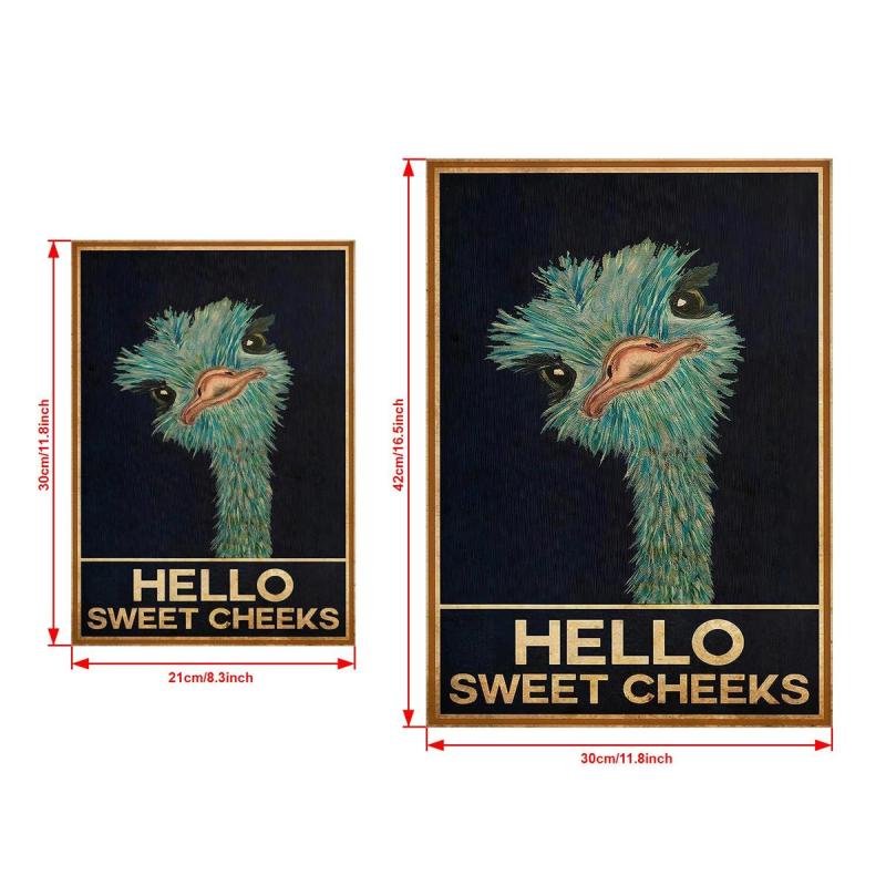 Vintage Canvas Painting Funny Animal Rustic Ostrich Wall Art