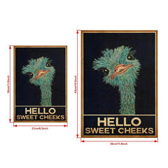 Vintage Canvas Painting Funny Animal Rustic Ostrich Wall Art