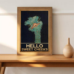 Vintage Canvas Painting Funny Animal Rustic Ostrich Wall Art
