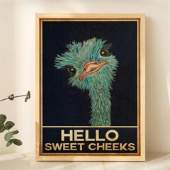 Vintage Canvas Painting Funny Animal Rustic Ostrich Wall Art