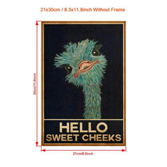 Vintage Canvas Painting Funny Animal Rustic Ostrich Wall Art