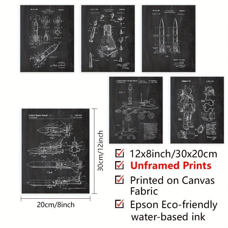 6pcs Vintage Space Patent Posters Canvas Art Prints