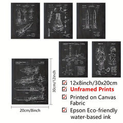 6pcs Vintage Space Patent Posters Canvas Art Prints