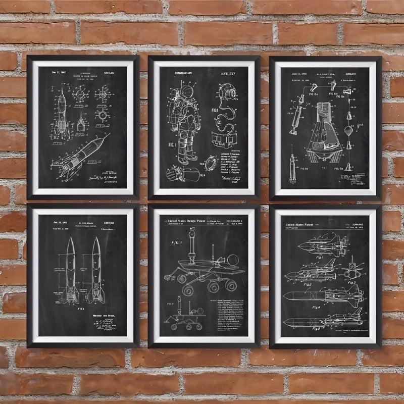6pcs Vintage Space Patent Posters Canvas Art Prints