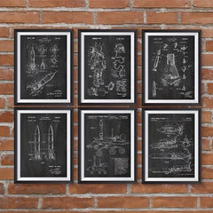 6pcs Vintage Space Patent Posters Canvas Art Prints