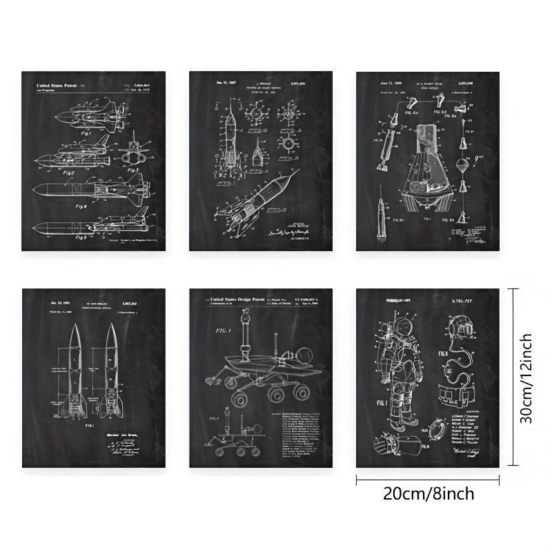 6pcs Vintage Space Patent Posters Canvas Art Prints