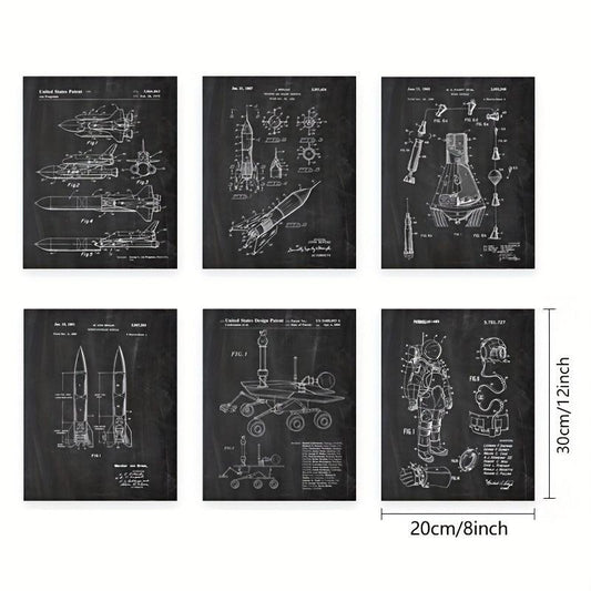 6pcs Vintage Space Patent Posters Canvas Art Prints