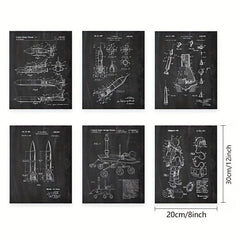 6pcs Vintage Space Patent Posters Canvas Art Prints