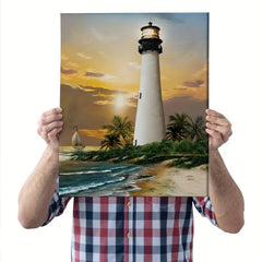 Framed Bay Lighthouse Sunset Scenery Art 30x39 cm