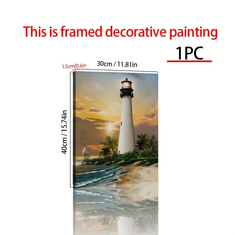 Framed Bay Lighthouse Sunset Scenery Art 30x39 cm